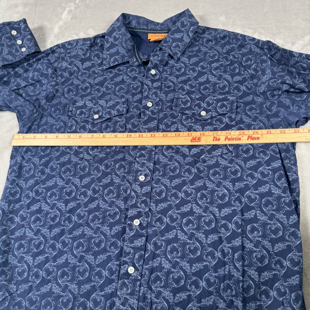 Ariat Button Down Shirt Mens Large Navy Blue Scroll Paisley Western Long Sleeve - Picture 4 of 7
